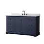 Wyndham Collection Avery 60" Free Standing Single Basin Vanity Set with Cabinet and Marble Vanity Top Dark Blue / White Carrara Marble Top / Matte Black Hardware