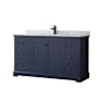 Wyndham Collection Avery 60" Free Standing Single Basin Vanity Set with Cabinet and Marble Vanity Top Dark Blue / White Carrara Marble Top / Matte Black Hardware
