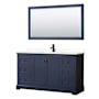Wyndham Collection Avery 60" Free Standing Single Basin Vanity Set with Cabinet, Quartz Vanity Top, and Framed Mirror Dark Blue / Giotto Quartz Top / Matte Black Hardware