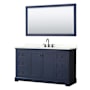 Wyndham Collection Avery 60" Free Standing Single Basin Vanity Set with Cabinet, Quartz Vanity Top, and Framed Mirror Dark Blue / Giotto Quartz Top / Matte Black Hardware