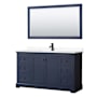 Wyndham Collection Avery 60" Free Standing Single Basin Vanity Set with Cabinet, Cultured Marble Vanity Top, and Framed Mirror Dark Blue / White Cultured Marble Top / Matte Black Hardware