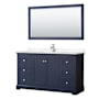 Wyndham Collection Avery 60" Free Standing Single Basin Vanity Set with Cabinet, Cultured Marble Vanity Top, and Framed Mirror Dark Blue / Carrara Cultured Marble Top / Polished Chrome Hardware