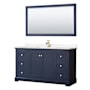Wyndham Collection Avery 60" Free Standing Single Basin Vanity Set with Cabinet, Cultured Marble Vanity Top, and Framed Mirror Dark Blue / Carrara Cultured Marble Top / Brushed Gold Hardware