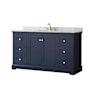 Wyndham Collection Avery 60" Free Standing Single Basin Vanity Set with Cabinet and Marble Vanity Top Dark Blue / White Carrara Marble Top / Brushed Gold Hardware