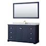 Wyndham Collection Avery 60" Free Standing Single Basin Vanity Set with Cabinet, Marble Vanity Top, and Framed Mirror Dark Blue / White Carrara Marble Top / Brushed Gold Hardware
