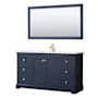 Wyndham Collection Avery 60" Free Standing Single Basin Vanity Set with Cabinet, Quartz Vanity Top, and Framed Mirror Dark Blue / White Quartz Top / Brushed Gold Hardware