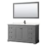 Wyndham Collection Avery 60" Free Standing Single Basin Vanity Set with Cabinet, Cultured Marble Vanity Top, and Framed Mirror Dark Gray / Carrara Cultured Marble Top / Matte Black Hardware