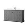 Wyndham Collection Avery 60" Free Standing Single Basin Vanity Set with Cabinet and Cultured Marble Vanity Top Dark Gray / Carrara Cultured Marble Top / Matte Black Hardware