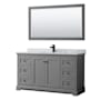 Wyndham Collection Avery 60" Free Standing Single Basin Vanity Set with Cabinet, Marble Vanity Top, and Framed Mirror Dark Gray / White Carrara Marble Top / Matte Black Hardware