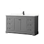 Wyndham Collection Avery 60" Free Standing Single Basin Vanity Set with Cabinet and Quartz Vanity Top Dark Gray / Giotto Quartz Top / Matte Black Hardware
