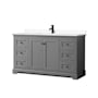 Wyndham Collection Avery 60" Free Standing Single Basin Vanity Set with Cabinet and Cultured Marble Vanity Top Dark Gray / White Cultured Marble Top / Matte Black Hardware