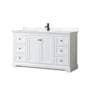 Wyndham Collection Avery 60" Free Standing Single Basin Vanity Set with Cabinet and Cultured Marble Vanity Top White / Carrara Cultured Marble Top / Matte Black Hardware