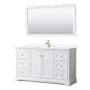 Wyndham Collection Avery 60" Free Standing Single Basin Vanity Set with Cabinet, Cultured Marble Vanity Top, and Framed Mirror White / White Cultured Marble Top / Brushed Gold Hardware