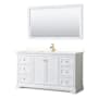 Wyndham Collection Avery 60" Free Standing Single Basin Vanity Set with Cabinet, Quartz Vanity Top, and Framed Mirror White / White Quartz Top / Brushed Gold Hardware