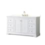 Wyndham Collection Avery 60" Free Standing Single Basin Vanity Set with Cabinet and Quartz Vanity Top White / White Quartz Top / Brushed Gold Hardware
