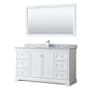 Wyndham Collection Avery 60" Free Standing Single Basin Vanity Set with Cabinet, Marble Vanity Top, and Framed Mirror White / White Carrara Marble Top / Polished Chrome Hardware