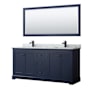 Wyndham Collection Avery 72" Free Standing Double Basin Vanity Set with Cabinet, Marble Vanity Top, and Framed Mirror Dark Blue / White Carrara Marble Top / Matte Black Hardware