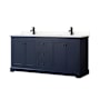 Wyndham Collection Avery 72" Free Standing Double Basin Vanity Set with Cabinet and Quartz Vanity Top Dark Blue / Giotto Quartz Top / Matte Black Hardware