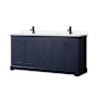 Wyndham Collection Avery 72" Free Standing Double Basin Vanity Set with Cabinet and Cultured Marble Vanity Top Dark Blue / White Cultured Marble Top / Matte Black Hardware