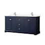 Wyndham Collection Avery 72" Free Standing Double Basin Vanity Set with Cabinet and Cultured Marble Vanity Top Dark Blue / Carrara Cultured Marble Top / Polished Chrome Hardware