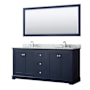 Wyndham Collection Avery 72" Free Standing Double Basin Vanity Set with Cabinet, Marble Vanity Top, and Framed Mirror Dark Blue / Polished Chrome Hardware