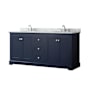 Wyndham Collection Avery 72" Free Standing Double Basin Vanity Set with Cabinet and Marble Vanity Top Dark Blue / Polished Chrome Hardware