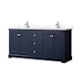 Wyndham Collection Avery 72" Free Standing Double Basin Vanity Set with Cabinet and Cultured Marble Vanity Top Dark Blue / White Cultured Marble Top / Polished Chrome Hardware