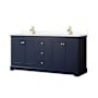 Wyndham Collection Avery 72" Free Standing Double Basin Vanity Set with Cabinet and Quartz Vanity Top Dark Blue / Giotto Quartz Top / Brushed Gold Hardware