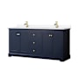 Wyndham Collection Avery 72" Free Standing Double Basin Vanity Set with Cabinet and Cultured Marble Vanity Top Dark Blue / White Cultured Marble Top / Brushed Gold Hardware