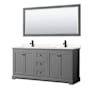 Wyndham Collection Avery 72" Free Standing Double Basin Vanity Set with Cabinet, Cultured Marble Vanity Top, and Framed Mirror Dark Gray / Carrara Cultured Marble Top / Matte Black Hardware