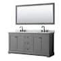 Wyndham Collection Avery 72" Free Standing Double Basin Vanity Set with Cabinet, Marble Vanity Top, and Framed Mirror Dark Gray / White Carrara Marble Top / Matte Black Hardware