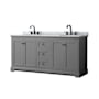 Wyndham Collection Avery 72" Free Standing Double Basin Vanity Set with Cabinet and Marble Vanity Top Dark Gray / White Carrara Marble Top / Matte Black Hardware