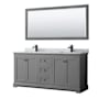 Wyndham Collection Avery 72" Free Standing Double Basin Vanity Set with Cabinet, Marble Vanity Top, and Framed Mirror Dark Gray / White Carrara Marble Top / Matte Black Hardware
