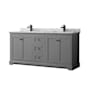 Wyndham Collection Avery 72" Free Standing Double Basin Vanity Set with Cabinet and Marble Vanity Top Dark Gray / White Carrara Marble Top / Matte Black Hardware