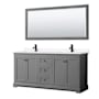 Wyndham Collection Avery 72" Free Standing Double Basin Vanity Set with Cabinet, Cultured Marble Vanity Top, and Framed Mirror Dark Gray / White Cultured Marble Top / Matte Black Hardware