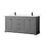 Wyndham Collection Avery 72" Free Standing Double Basin Vanity Set with Cabinet and Cultured Marble Vanity Top Dark Gray / White Cultured Marble Top / Matte Black Hardware