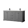 Wyndham Collection Avery 72" Free Standing Double Basin Vanity Set with Cabinet and Quartz Vanity Top Dark Gray / White Quartz Top / Matte Black Hardware