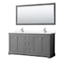 Wyndham Collection Avery 72" Free Standing Double Basin Vanity Set with Cabinet, Cultured Marble Vanity Top, and Framed Mirror Dark Gray / Carrara Cultured Marble Top / Polished Chrome Hardware