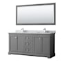 Wyndham Collection Avery 72" Free Standing Double Basin Vanity Set with Cabinet, Marble Vanity Top, and Framed Mirror Dark Gray / White Carrara Marble Top / Polished Chrome Hardware