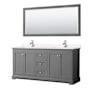 Wyndham Collection Avery 72" Free Standing Double Basin Vanity Set with Cabinet, Cultured Marble Vanity Top, and Framed Mirror Dark Gray / White Cultured Marble Top / Polished Chrome Hardware