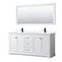 Wyndham Collection Avery 72" Free Standing Double Basin Vanity Set with Cabinet, Cultured Marble Vanity Top, and Framed Mirror White / Carrara Cultured Marble Top / Matte Black Hardware