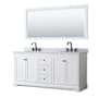 Wyndham Collection Avery 72" Free Standing Double Basin Vanity Set with Cabinet, Marble Vanity Top, and Framed Mirror White / White Carrara Marble Top / Matte Black Hardware