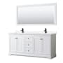 Wyndham Collection Avery 72" Free Standing Double Basin Vanity Set with Cabinet, Cultured Marble Vanity Top, and Framed Mirror White / White Cultured Marble Top / Matte Black Hardware
