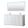 Wyndham Collection Avery 72" Free Standing Double Basin Vanity Set with Cabinet, Cultured Marble Vanity Top, and Framed Mirror White / Carrara Cultured Marble Top / Brushed Gold Hardware