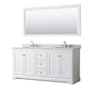 Wyndham Collection Avery 72" Free Standing Double Basin Vanity Set with Cabinet, Marble Vanity Top, and Framed Mirror White / White Carrara Marble Top / Brushed Gold Hardware
