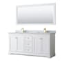 Wyndham Collection Avery 72" Free Standing Double Basin Vanity Set with Cabinet, Marble Vanity Top, and Framed Mirror White / White Carrara Marble Top / Brushed Gold Hardware
