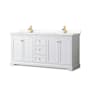 Wyndham Collection Avery 72" Free Standing Double Basin Vanity Set with Cabinet and Quartz Vanity Top White / White Quartz Top / Brushed Gold Hardware