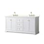 Wyndham Collection Avery 72" Free Standing Double Basin Vanity Set with Cabinet and Quartz Vanity Top White / White Quartz Top / Brushed Gold Hardware