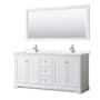 Wyndham Collection Avery 72" Free Standing Double Basin Vanity Set with Cabinet, Cultured Marble Vanity Top, and Framed Mirror White / Carrara Cultured Marble Top / Polished Chrome Hardware