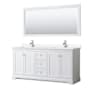 Wyndham Collection Avery 72" Free Standing Double Basin Vanity Set with Cabinet, Cultured Marble Vanity Top, and Framed Mirror White / White Cultured Marble Top / Polished Chrome Hardware